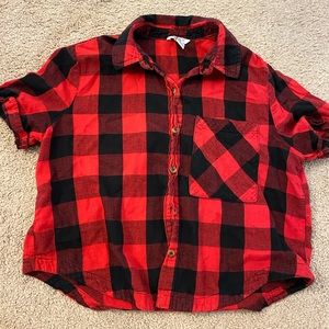 Red crop top flannel designed top with buttons